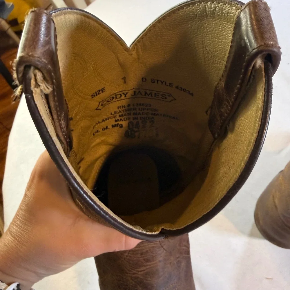 Cody James Cowboy Boots Boys Size 1 Brown Leather Western Cowboy Rodeo Country